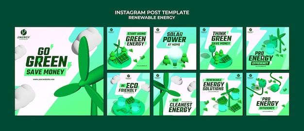 Free PSD realistic renewable energy instagram posts