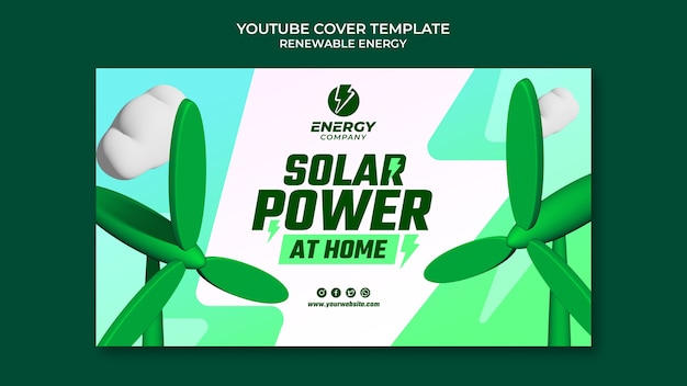 PSD gratuito modello di copertina youtube di energia rinnovabile realistico