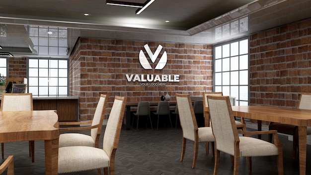 Realistic restaurant logo mockup with brick wall