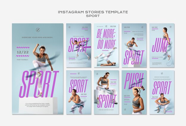 Реалистичный спортивный дизайн instagram историй шаблон