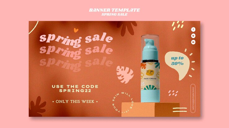 मुफ़्त PSD realistic spring sale banner template design