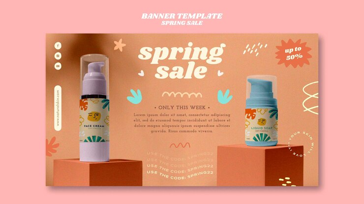मुफ़्त PSD realistic spring sale banner template design