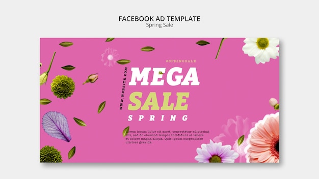 Realistic spring sale facebook template