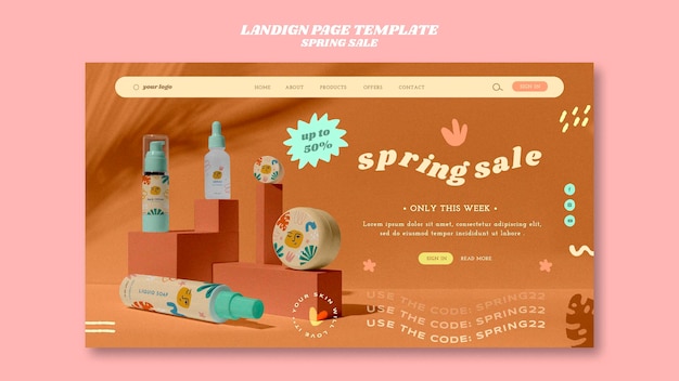 Realistic spring sale landing  page template design