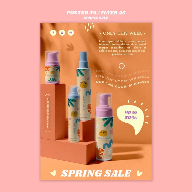Free PSD realistic spring sale poster template design