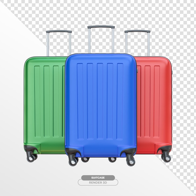 Free PSD realistic suitcases in 3d render with transparent background