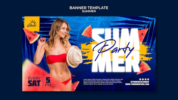 Realistic summer banner design template free PSD download