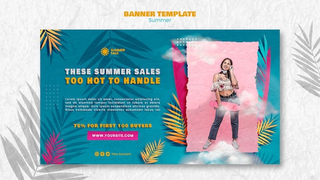 Free PSD realistic summer banner design template