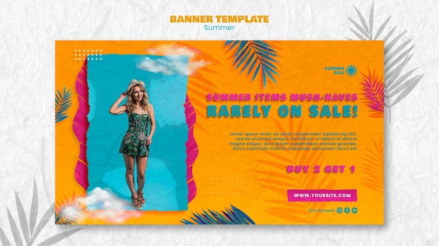 Realistic summer banner design template