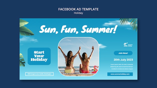 無料PSD 現実的な夏休みの facebook テンプレート