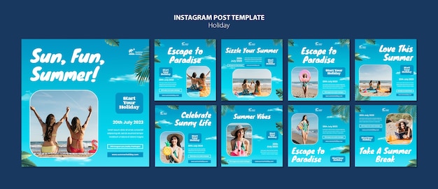 無料PSD 現実的な夏休みのインスタグラムの投稿