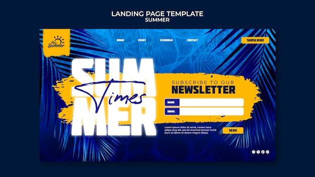 Realistic summer landing page design template