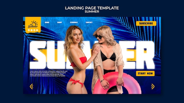 Realistic summer landing page design template