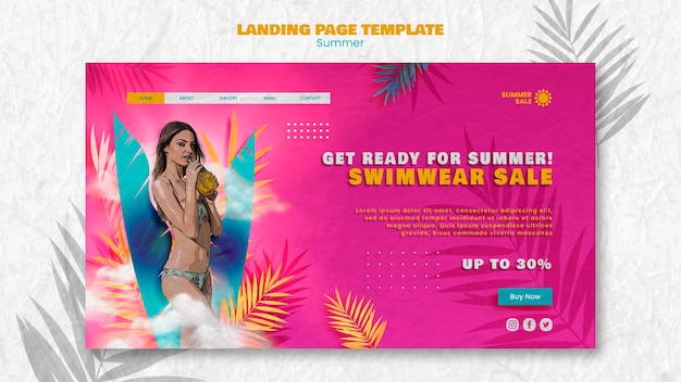 Free PSD realistic summer landing page design template