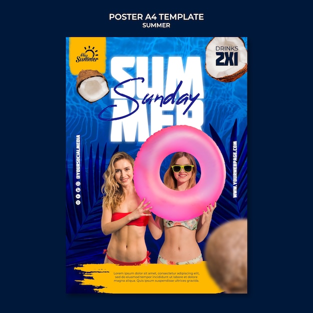 Бесплатный PSD Реалистичный шаблон дизайна летнего плаката