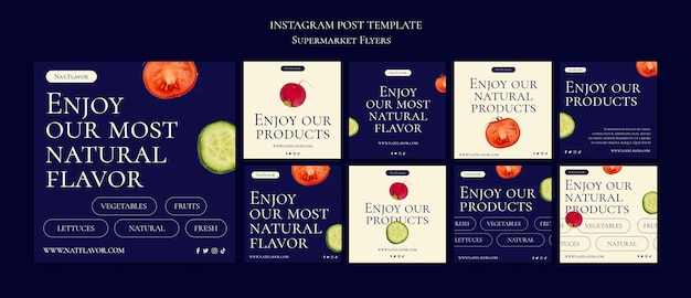 Бесплатный PSD Реалистичный пакет постов в instagram для супермаркетов