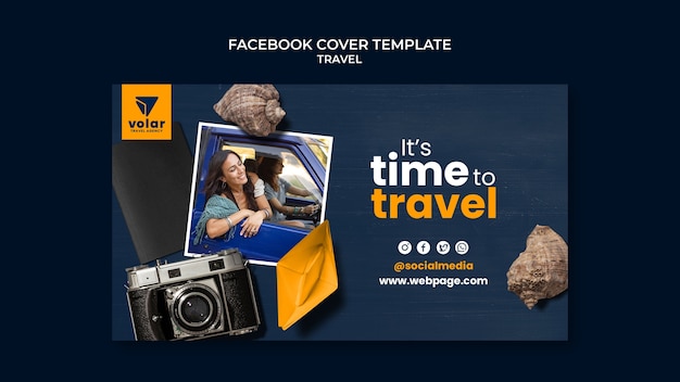 Realistic travel template facebook cover design