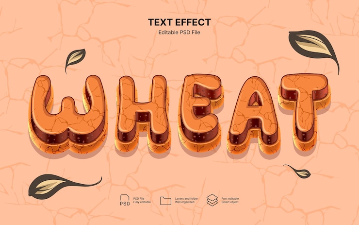 Free PSD realistic wheat cookies text effect