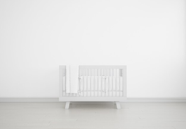 realistic white baby bedroom with a cradle