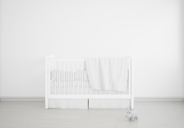 realistic white baby bedroom with a cradle