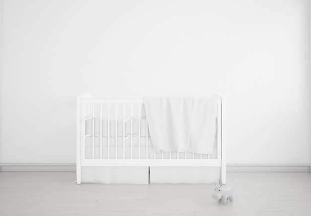 реалистичная белая детская спальня с колыбелью