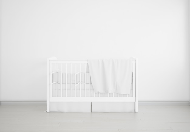 요람과 현실적인 하얀 아기 침실