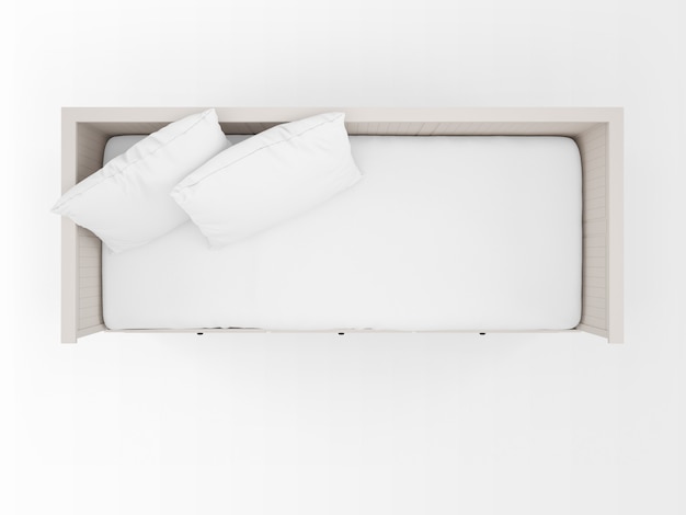 Realistic white bed on top view