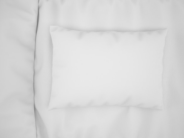 realistic white pillow on bed on top view