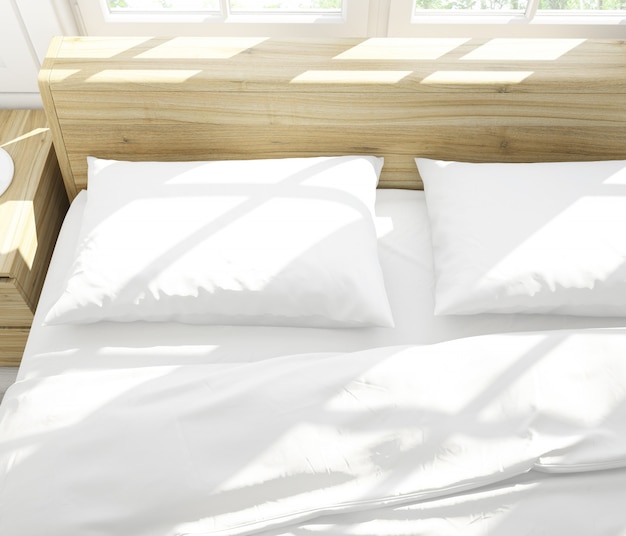 realistic white pillows on a double bed