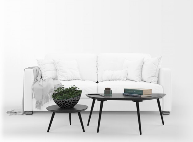 realistic white sofa mockup with table