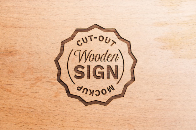 Realistic wood logo mockup design
