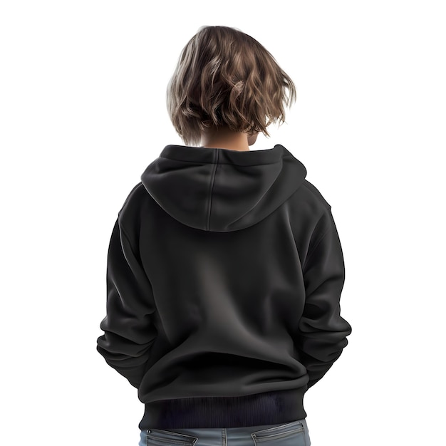 Free PSD rear view of a boy in a black hoodie isolated on white background