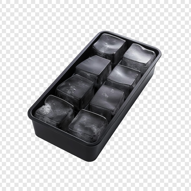 A rear view of an isolated black silicone ice cube tray isolated on transparent background