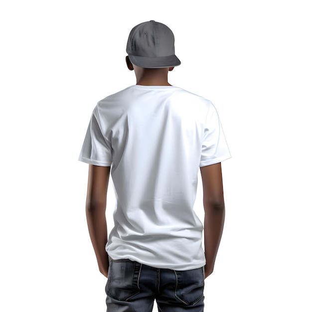 Free PSD rear view of a man wearing blank white t shirt with clipping path