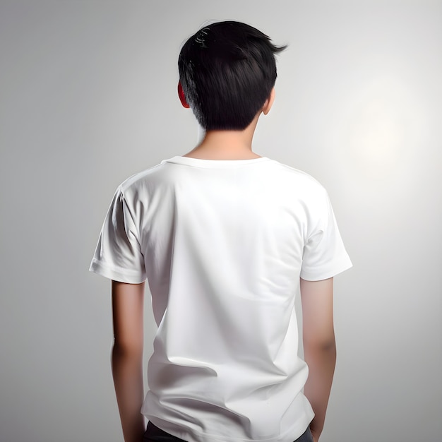 Rear view of young man in white t-shirt on grey background – Free PSD Template Download