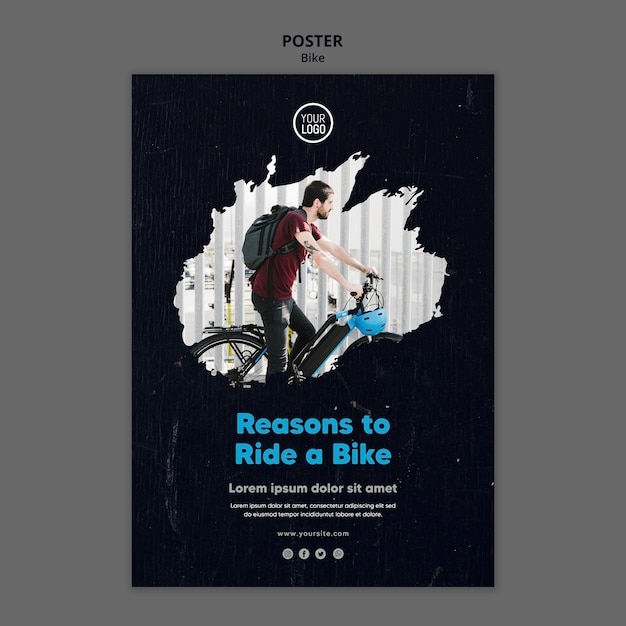 Motivi per guidare un modello di poster pubblicitario in bicicletta