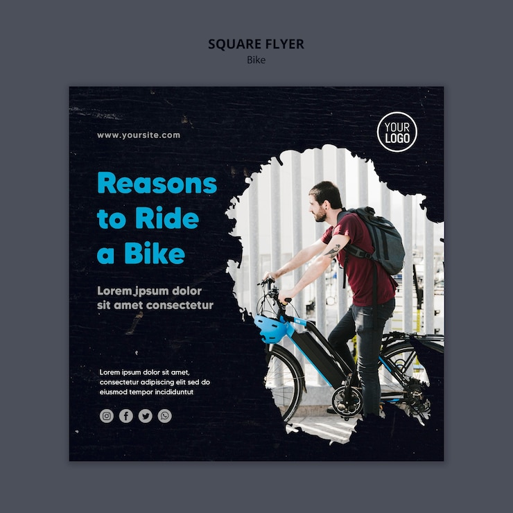 Free PSD reasons to ride a bike ad square flyer template