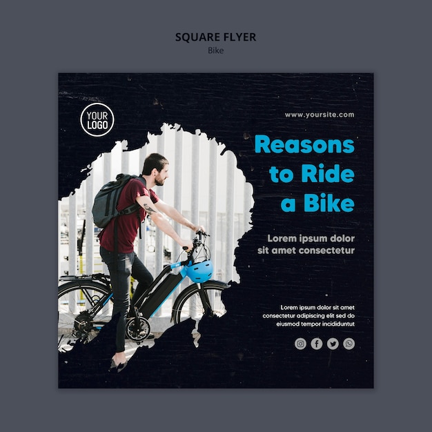 Free PSD reasons to ride a bike square flyer template