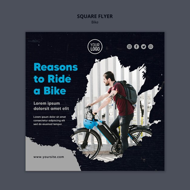 Reasons to ride a bike template square flyer