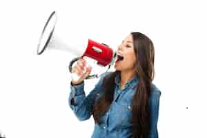 Free PSD rebellious teenager using a bullhorn