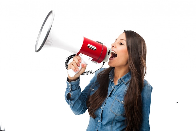 Rebellious teenager using a bullhorn