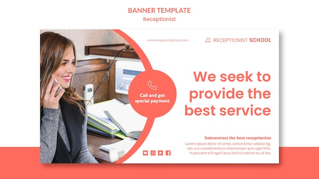 Modello di banner concetto receptionist