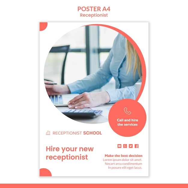 Free PSD receptionist concept poster template