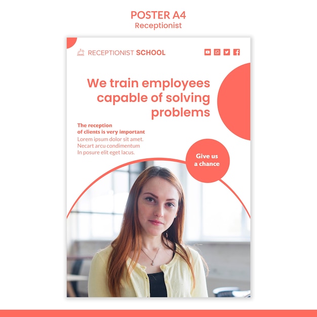 Modello di poster concetto receptionist