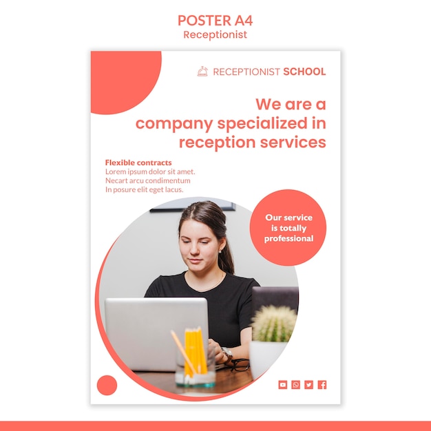 PSD gratuito modello di poster concetto receptionist