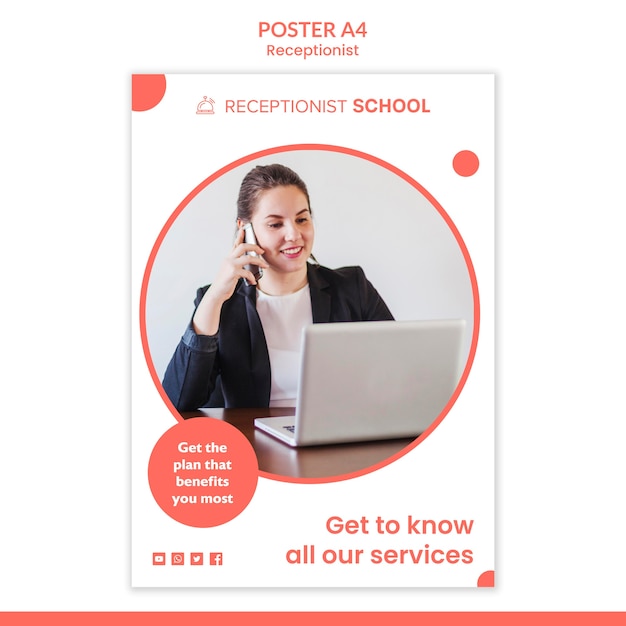 Modello di poster concetto receptionist