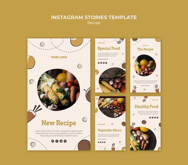 PSD gratuito modello di storie di instagram di ricetta