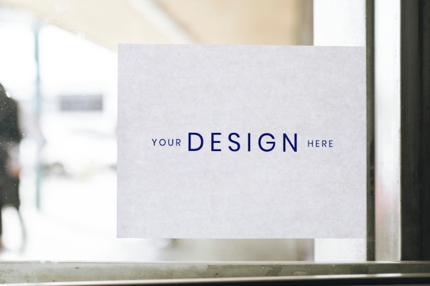 Rectangle paper sign mockup on a glass door