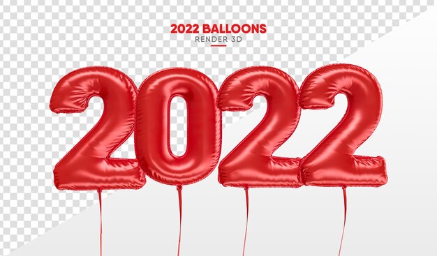 Red 2022 new year balloon 3d rendering isolated on transparent background