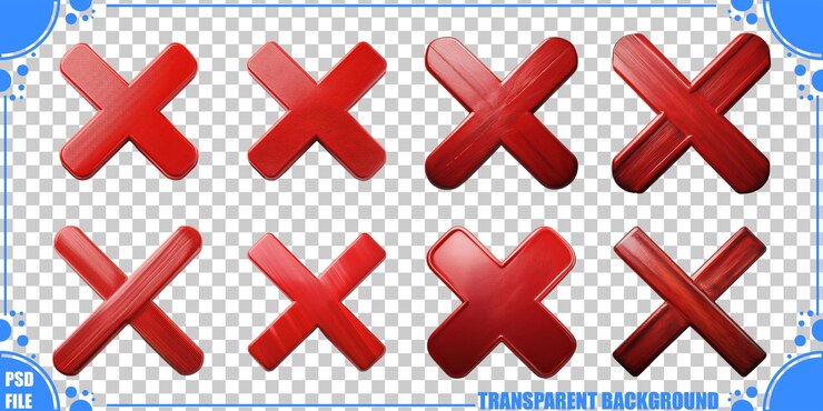 Free PSD red cross mark icons on transparent background